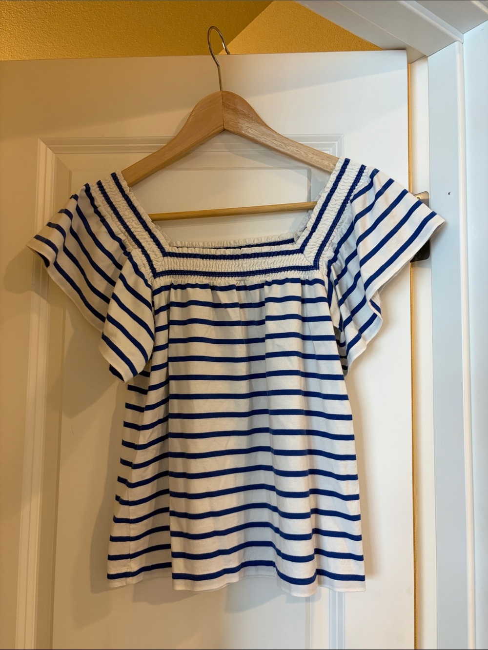 J. Crew White and Blue Striped Square-Neck Tunic
